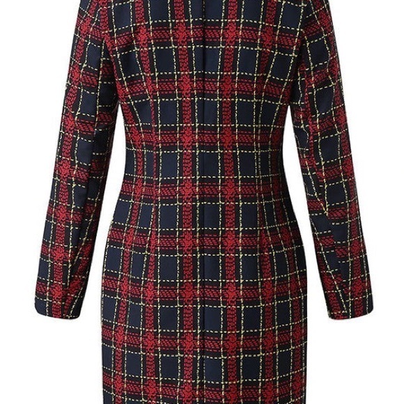 Plaid Women's Blazer Dress - Red and Navy - Picture 3 of 10